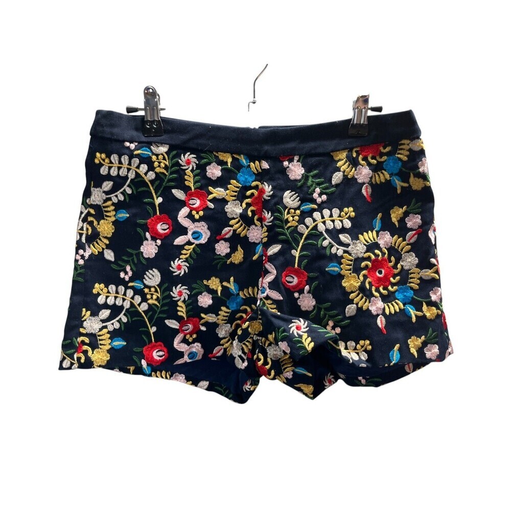 Velzera Shorts Women's Size Small Black Floral Embroidery 100% Cotton Zip Back